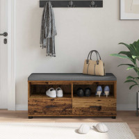 Produktbild för Hallbänk Gammalt trä 100 x 38 x 46 cm Konstruerat Trä och Tyg