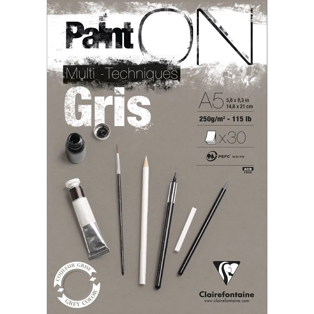 Produktbild för Paint-On block A5 250 g 30 ark grått papper, mixed media, to...