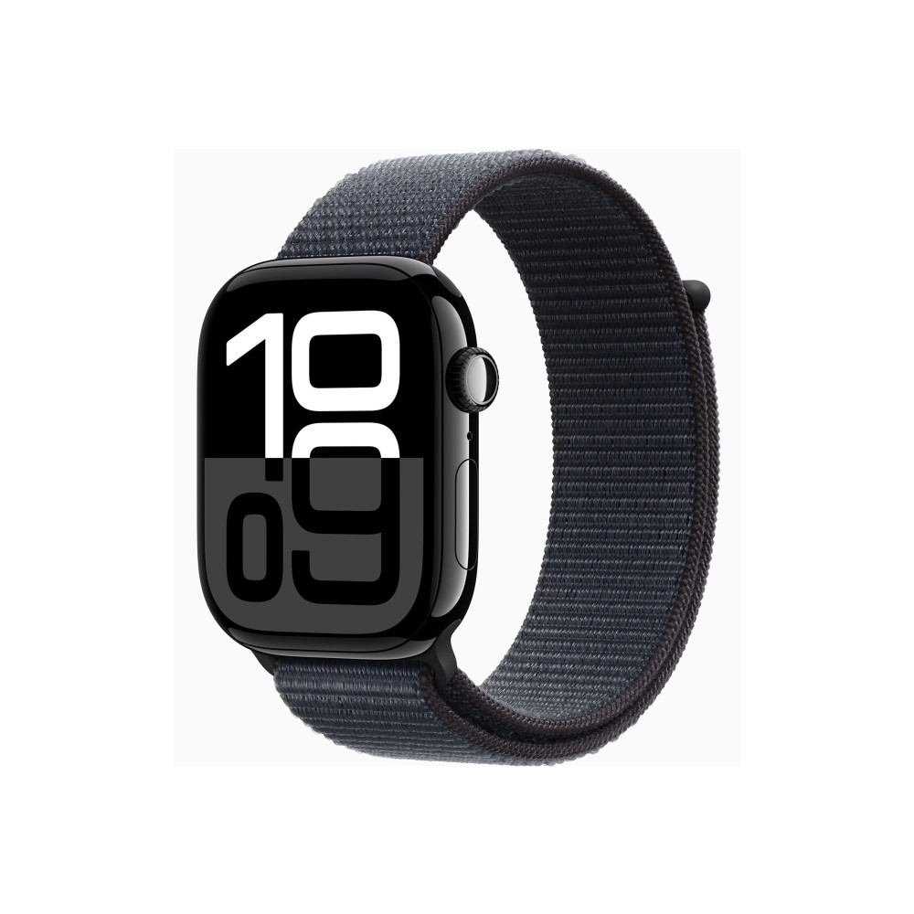 Produktbild för Apple Watch Series 10 (GPS) - jet black aluminium - smart klocka med sportögla - bläck - 64 GB