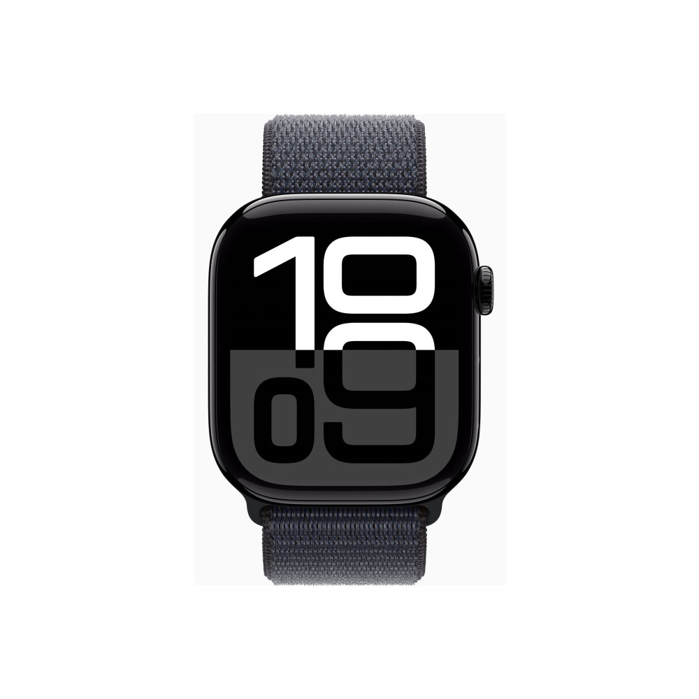Produktbild för Apple Watch Series 10 (GPS) - jet black aluminium - smart klocka med sportögla - bläck - 64 GB