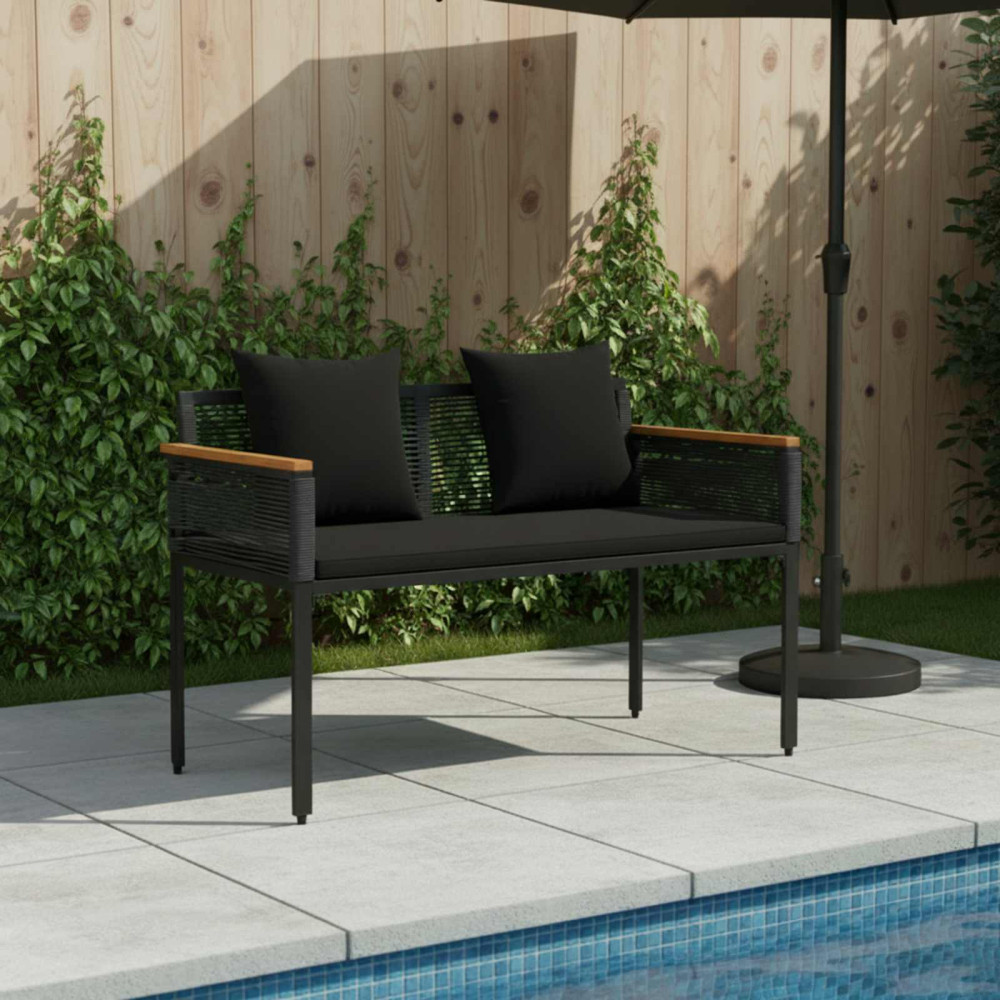Produktbild för Utomhusbänk med kudde Svart 117 x 54 x 74.5 cm konstrotting