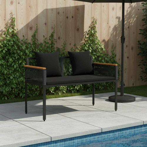 vidaXL Utomhusbänk med kudde Svart 117 x 54 x 74.5 cm konstrotting