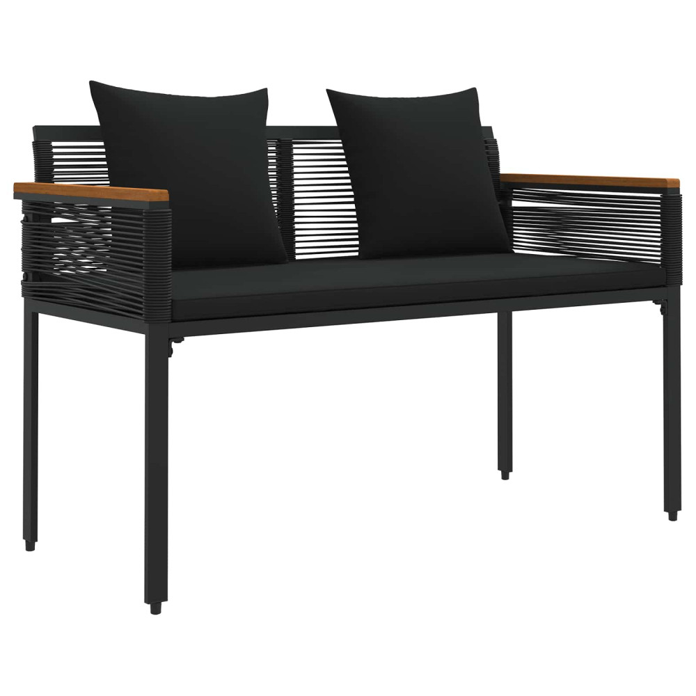 Produktbild för Utomhusbänk med kudde Svart 117 x 54 x 74.5 cm konstrotting