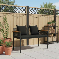 Produktbild för Utomhusbänk med kudde Svart 117 x 54 x 74.5 cm konstrotting