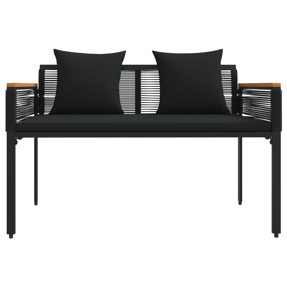 Produktbild för Utomhusbänk med kudde Svart 117 x 54 x 74.5 cm konstrotting