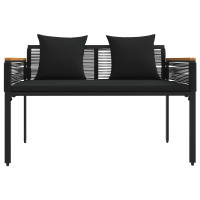 Produktbild för Utomhusbänk med kudde Svart 117 x 54 x 74.5 cm konstrotting
