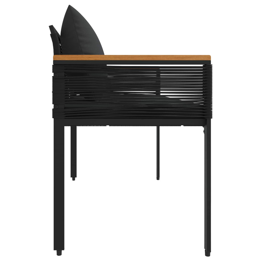Produktbild för Utomhusbänk med kudde Svart 117 x 54 x 74.5 cm konstrotting