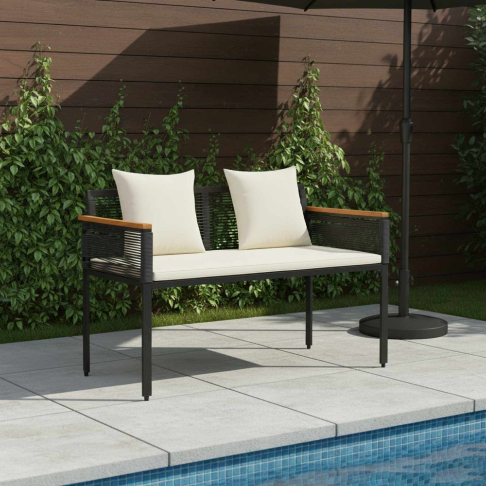 Produktbild för Utomhusbänk Svart och krämvit 117 x 54 x 74.5 cm konstrotting