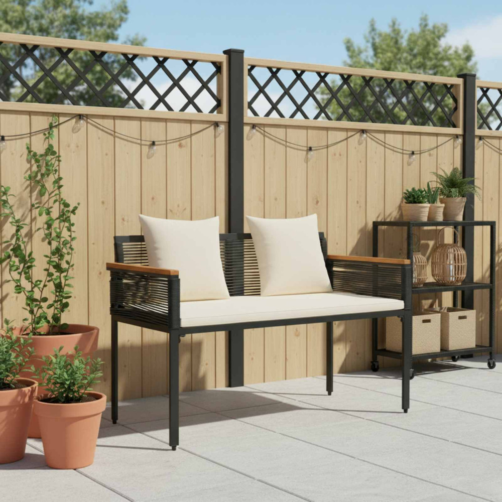 Produktbild för Utomhusbänk Svart och krämvit 117 x 54 x 74.5 cm konstrotting