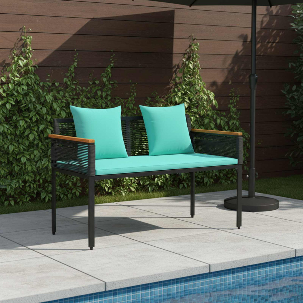 Produktbild för Utomhusbänk Svart och turkos 117 x 54 x 74.5 cm konstrotting