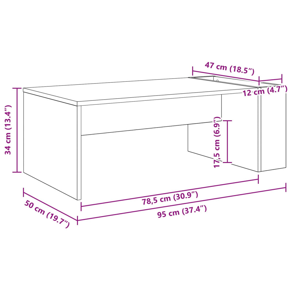 Produktbild för Kaffeebord Betonggrå 95 x 50 x 34 cm Konstruerat trä
