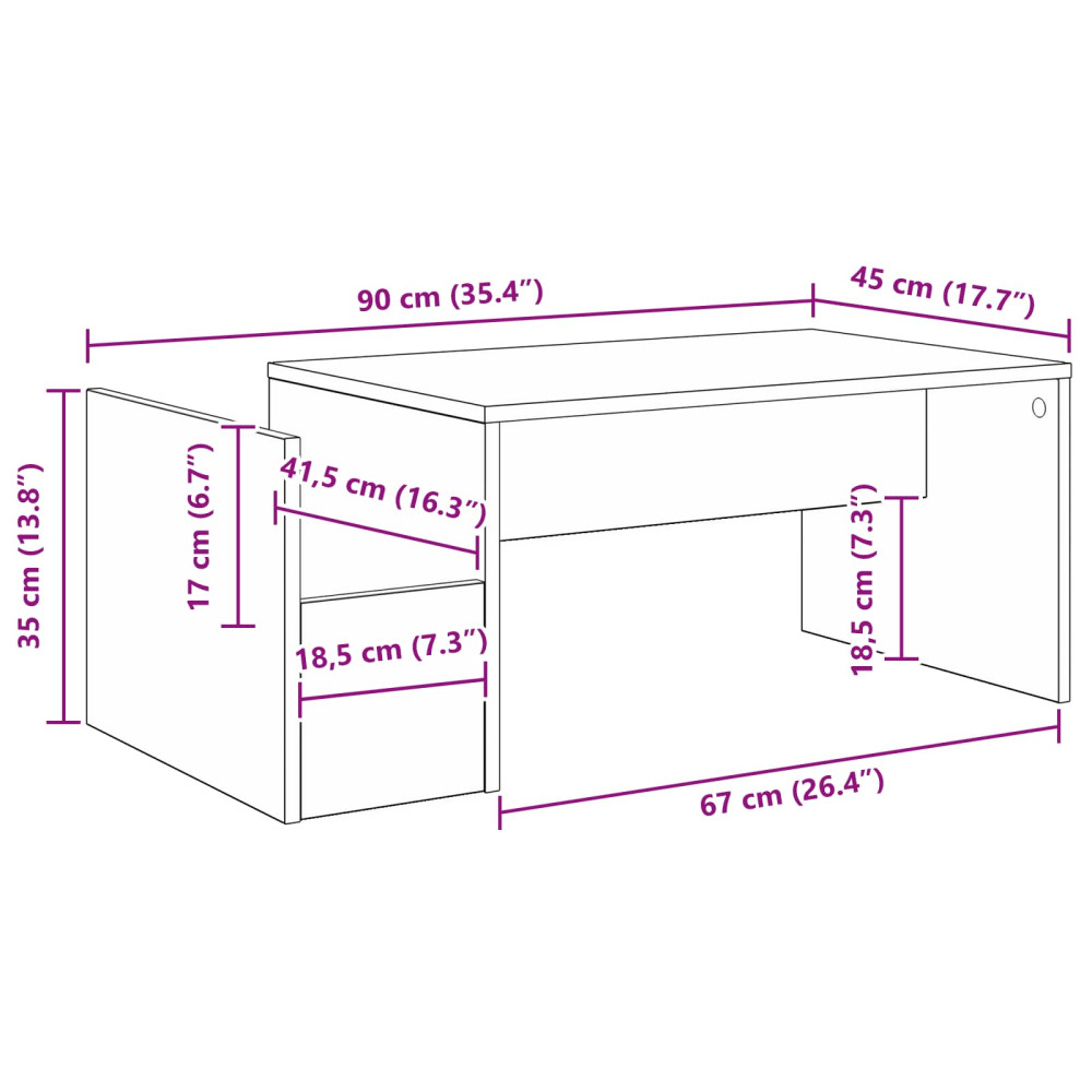 Produktbild för Kaffeebord Betonggrå 90 x 45 x 35 cm Konstruerat trä