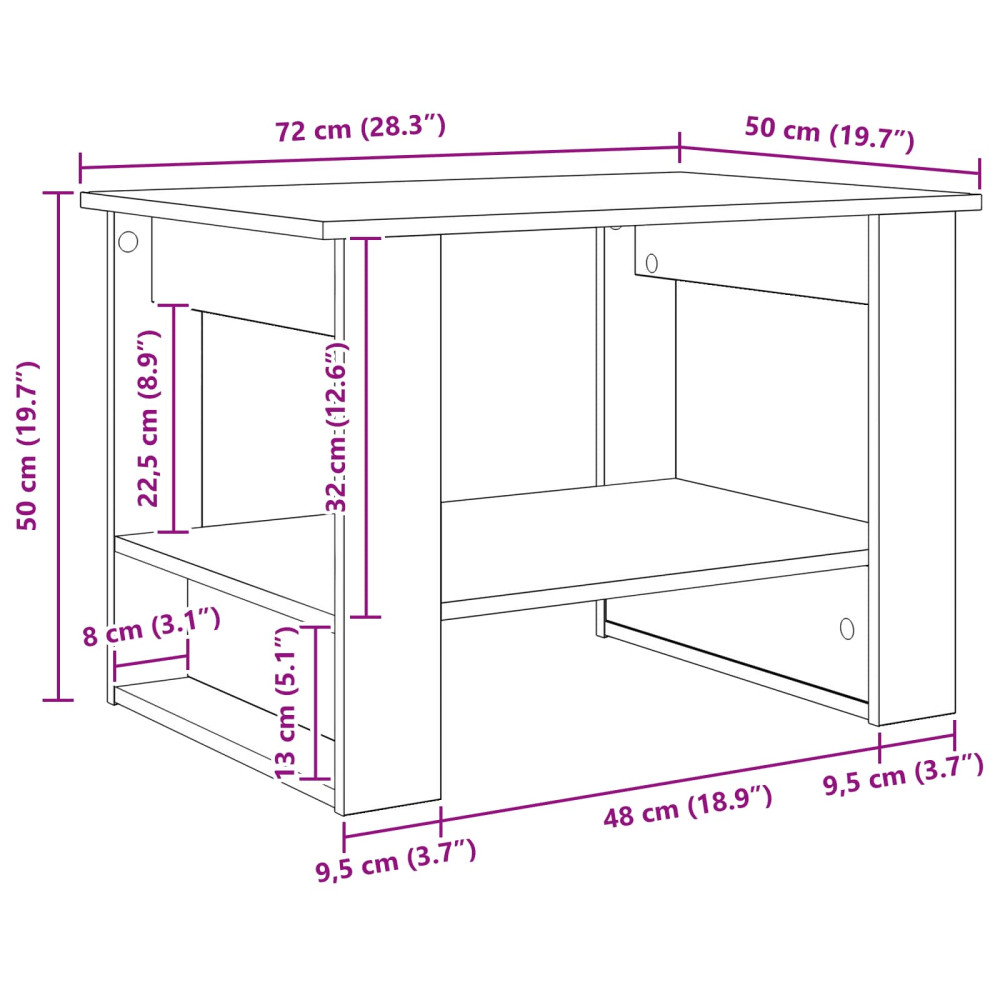 Produktbild för Kaffeebord Rökt ek 72 x 50 x 50 cm Konstruerat trä
