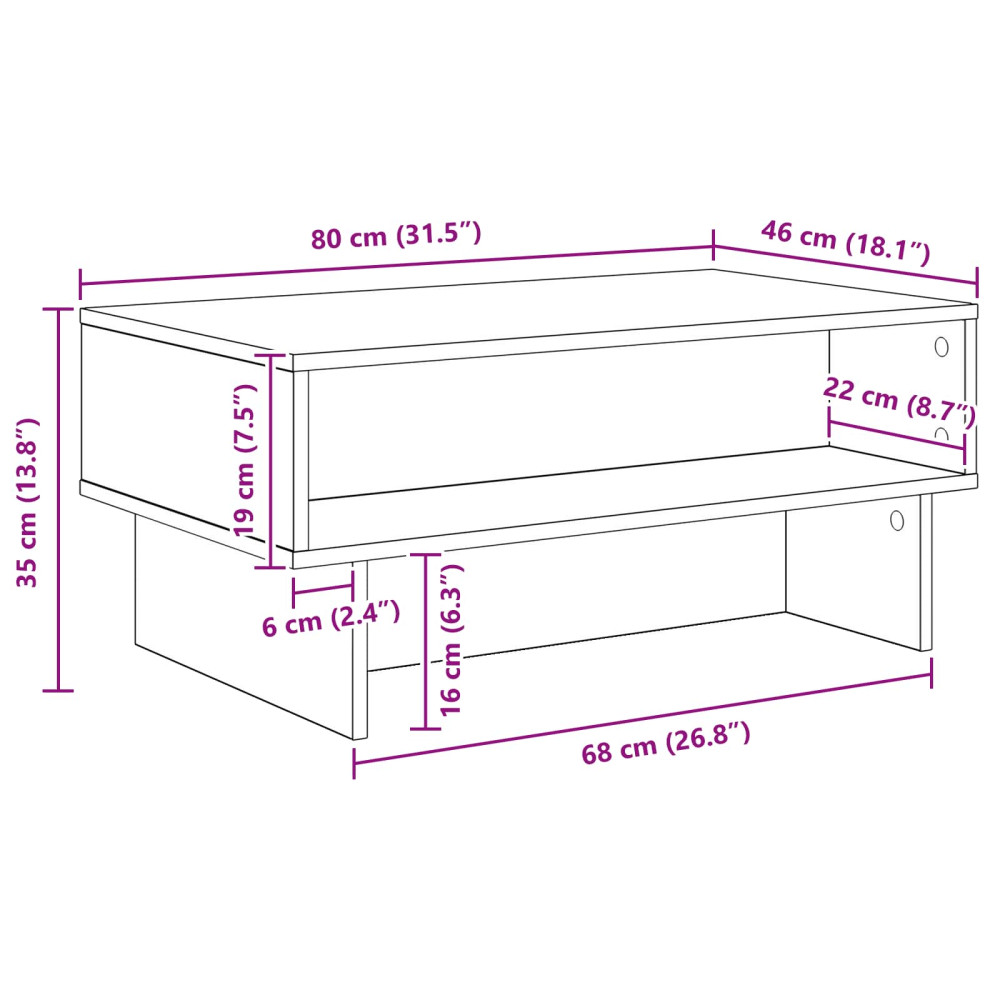 Produktbild för Kaffeebord Betonggrå 80 x 46 x 35 cm Konstruerat trä