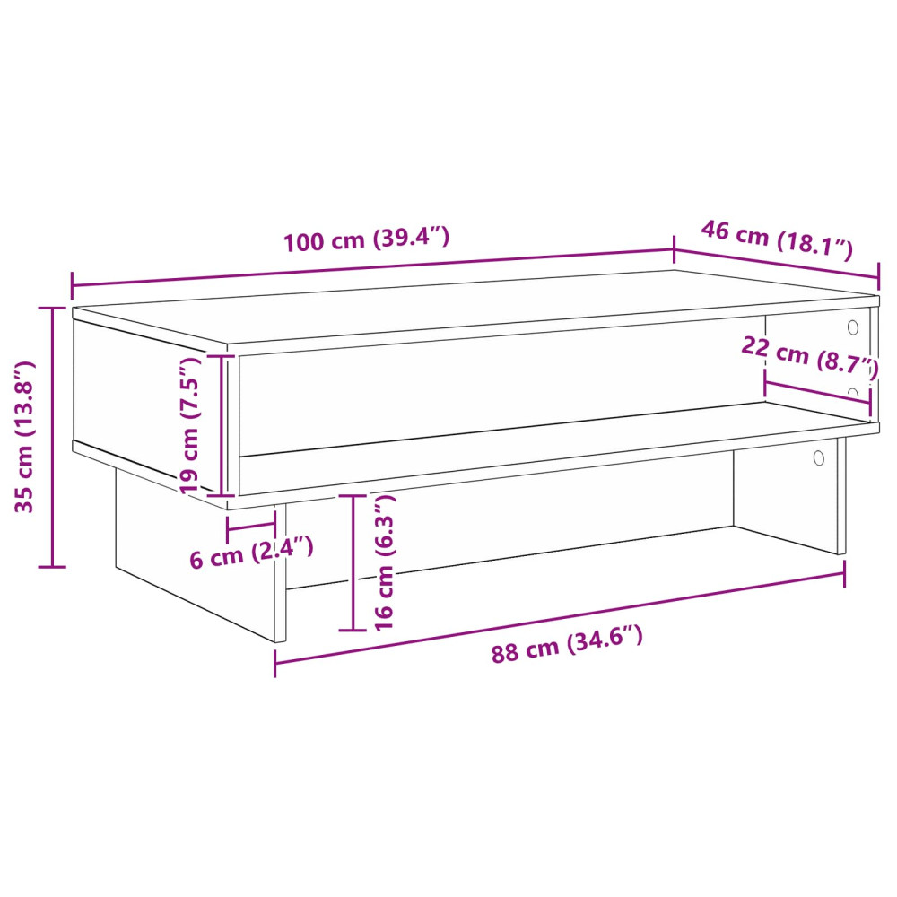 Produktbild för Kaffeebord Grå Sonoma 100 x 46 x 35 cm Konstruerat trä