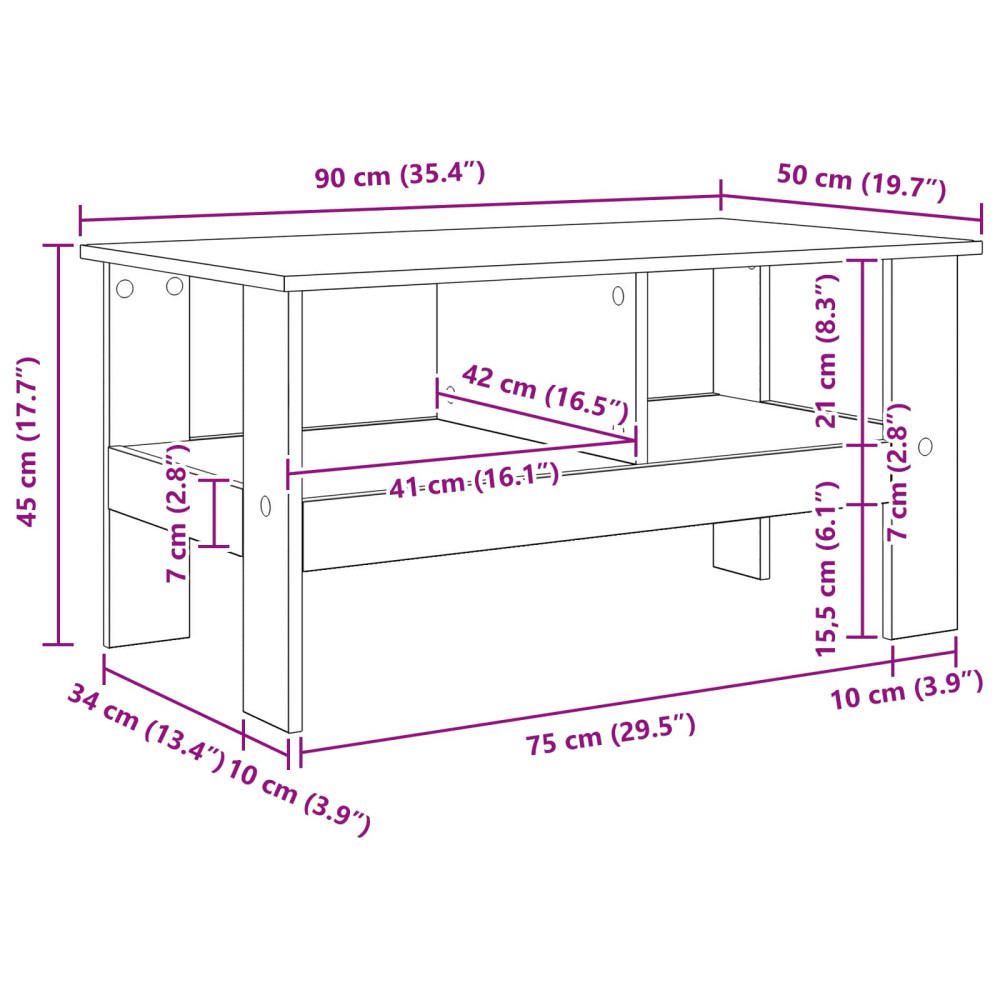 Produktbild för Kaffeebord Sonoma-ek 90 x 50 x 45 cm Konstruerat trä