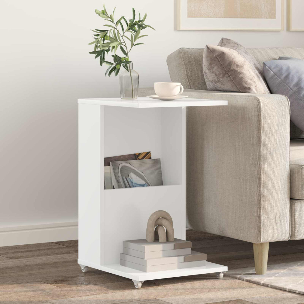 Produktbild för Sidobord med hjul Vit 40 x 35 x 60 cm Konstruerat trä