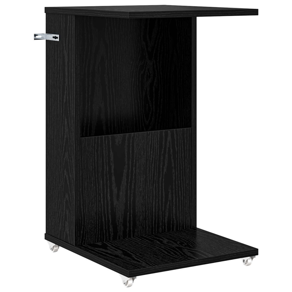 Produktbild för Sidobord med hjul Svart Ek 40 x 35 x 60 cm Konstruerat trä