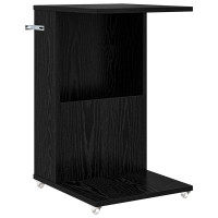 Produktbild för Sidobord med hjul Svart Ek 40 x 35 x 60 cm Konstruerat trä