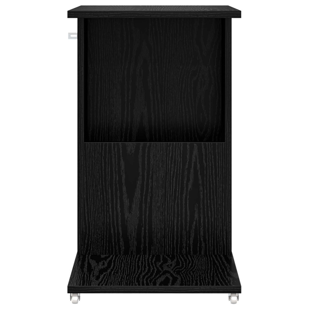 Produktbild för Sidobord med hjul Svart Ek 40 x 35 x 60 cm Konstruerat trä