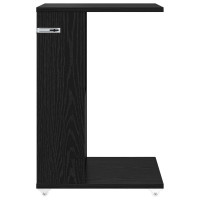 Produktbild för Sidobord med hjul Svart Ek 40 x 35 x 60 cm Konstruerat trä
