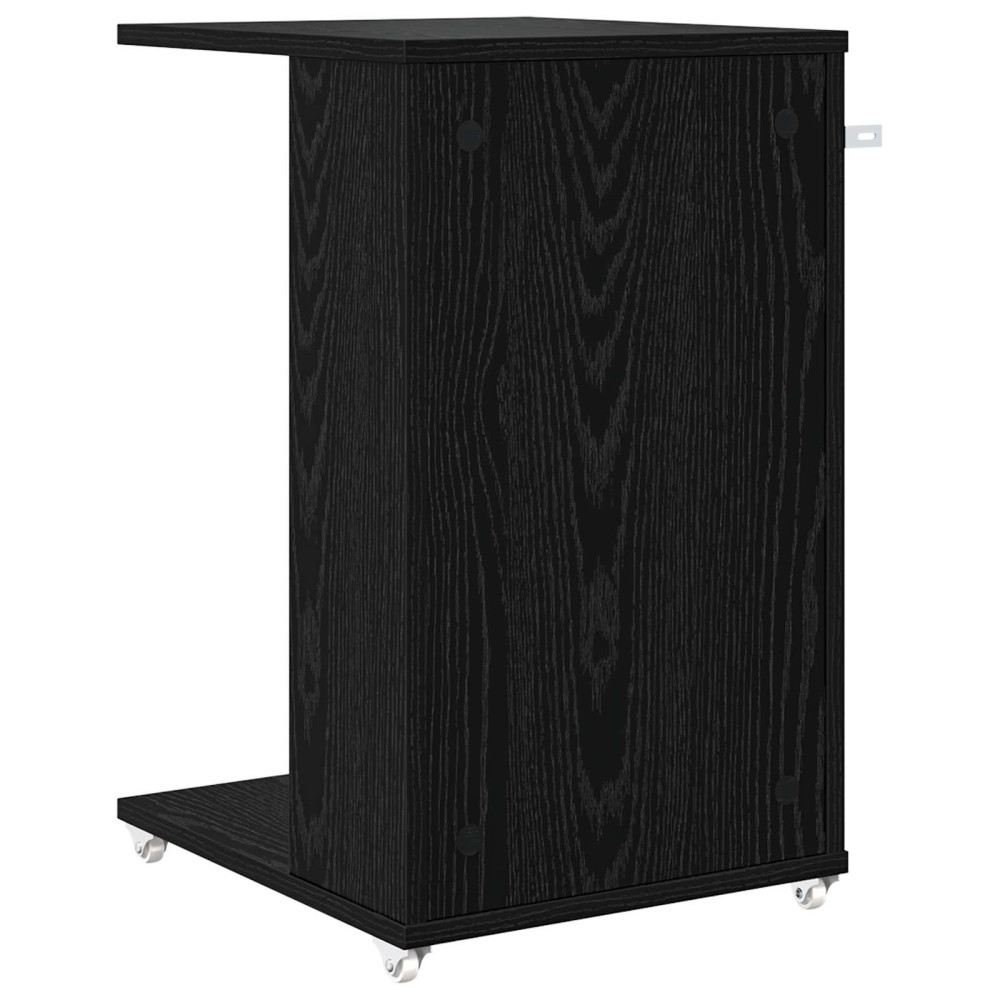 Produktbild för Sidobord med hjul Svart Ek 40 x 35 x 60 cm Konstruerat trä