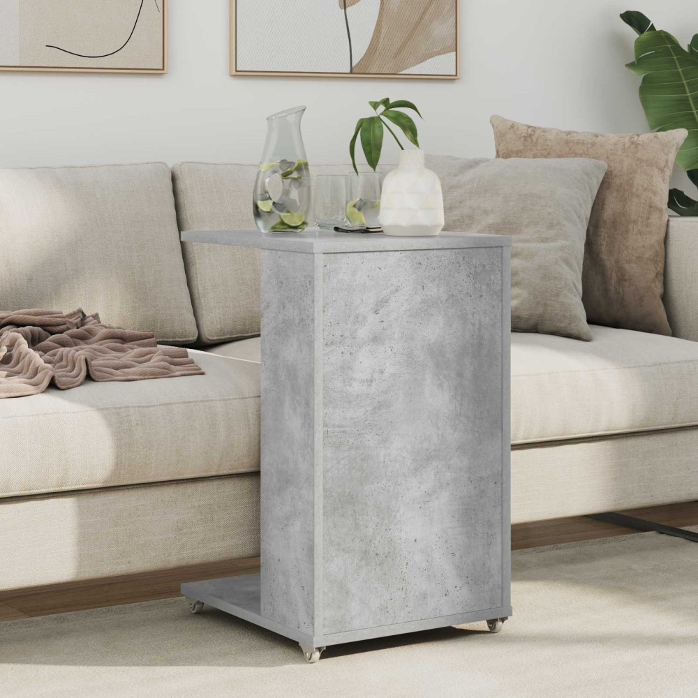 Produktbild för Sidobord med hjul Betonggrå 40 x 35 x 60 cm Konstruerat trä