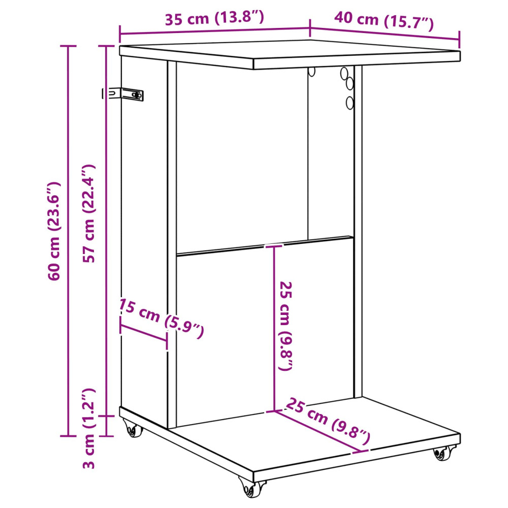 Produktbild för Sidobord med hjul Gammalt trä 40 x 35 x 60 cm Konstruerat trä