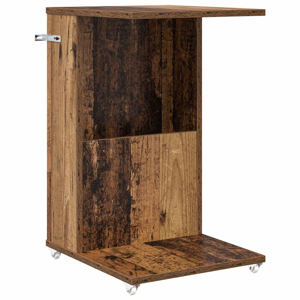 Produktbild för Sidobord med hjul Gammalt trä 40 x 35 x 60 cm Konstruerat trä