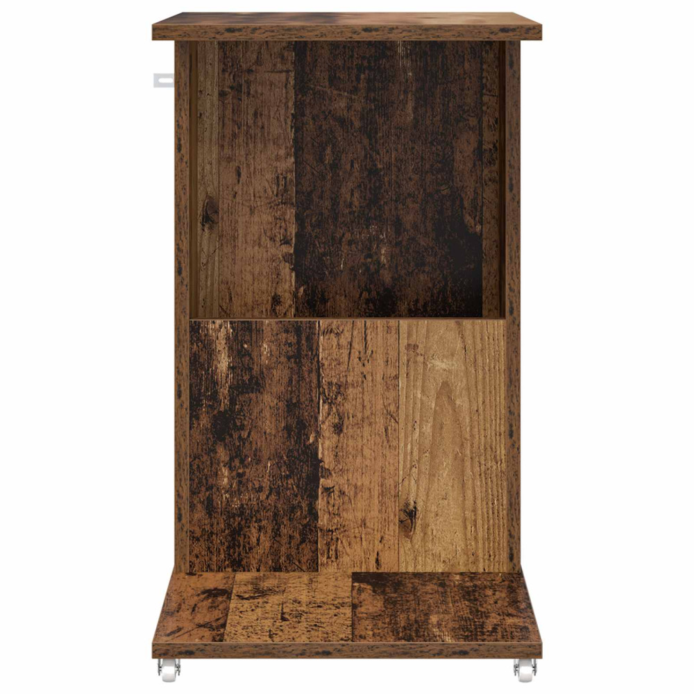 Produktbild för Sidobord med hjul Gammalt trä 40 x 35 x 60 cm Konstruerat trä