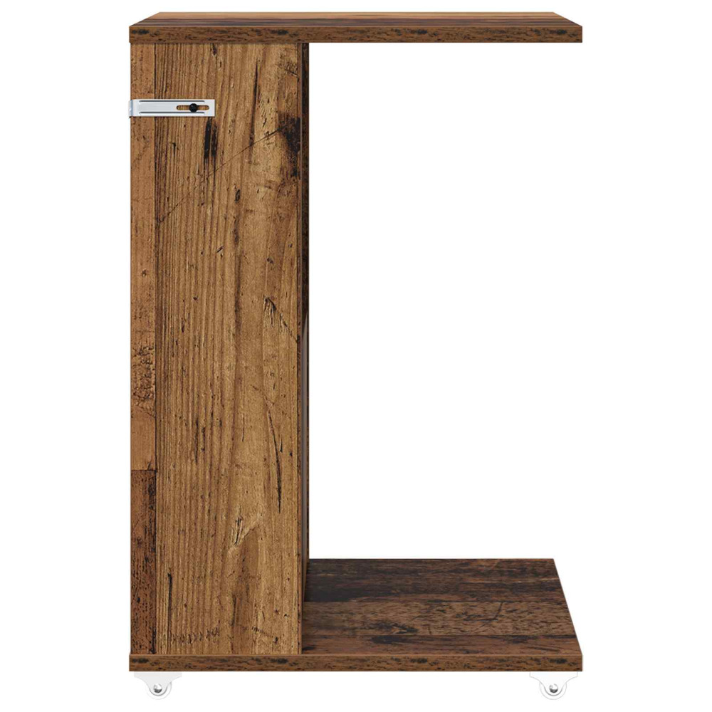 Produktbild för Sidobord med hjul Gammalt trä 40 x 35 x 60 cm Konstruerat trä