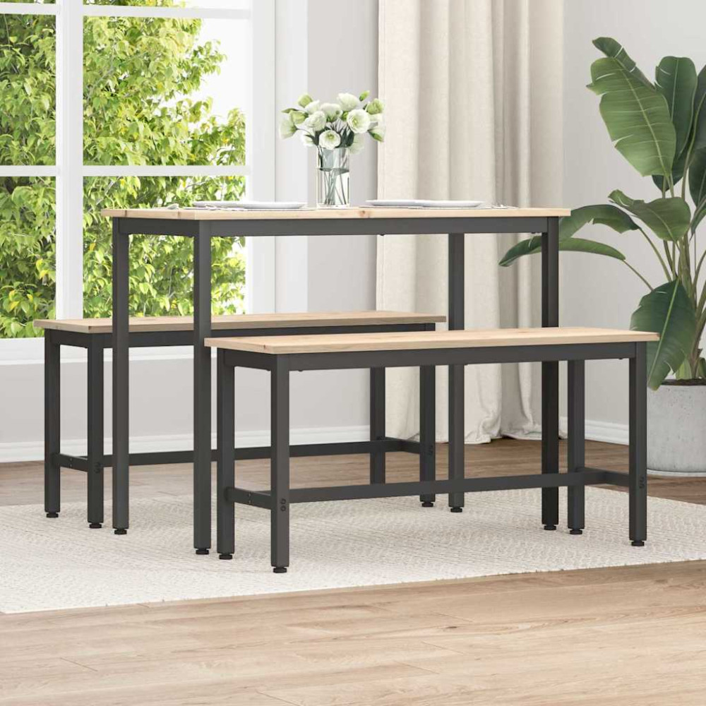 Produktbild för Matbänkar 2 pcs Naturfärg 100 x 32,5 x 49 cm Massivt furuträ
