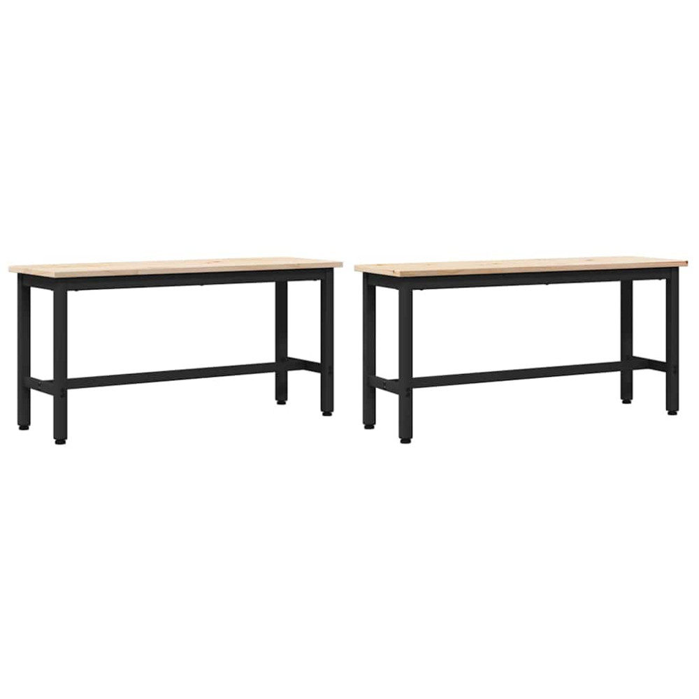 Produktbild för Matbänkar 2 pcs Naturfärg 100 x 32,5 x 49 cm Massivt furuträ