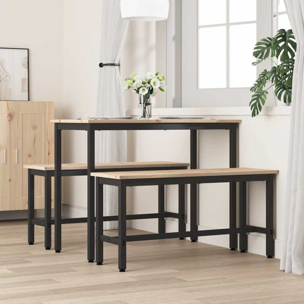 Produktbild för Matbänkar 2 pcs Naturfärg 100 x 32,5 x 49 cm Massivt furuträ