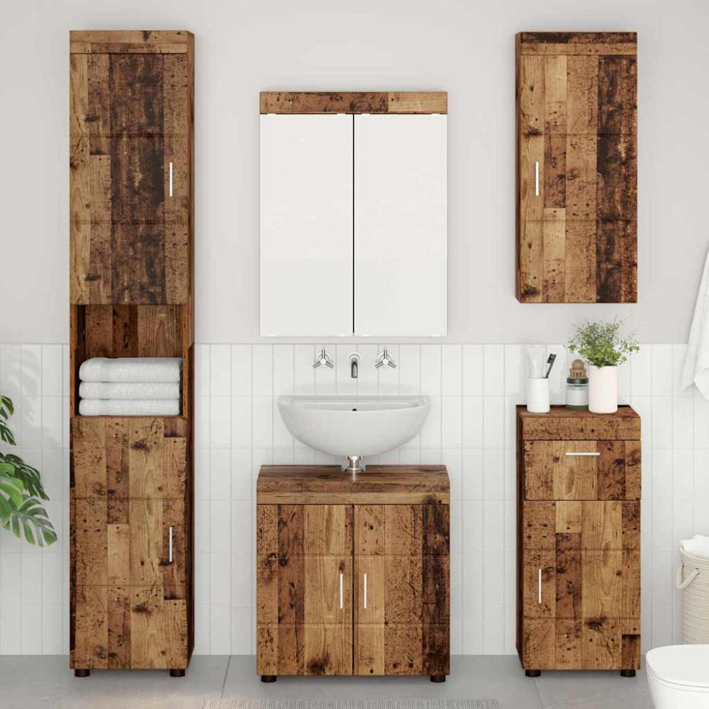 Produktbild för Badrumsväggskåp med hylla TULUM Gammalt trä 37 x 24,5 x 86 cm