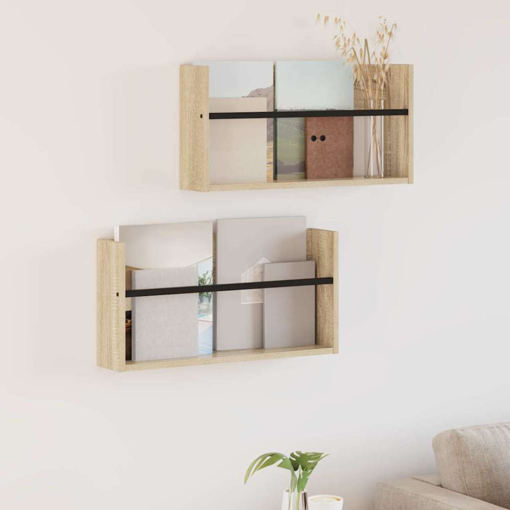 Produktbild för Tidningshylla 2 pcs Sonoma-ek 60 x 12 x 30 cm Konstruerat trä