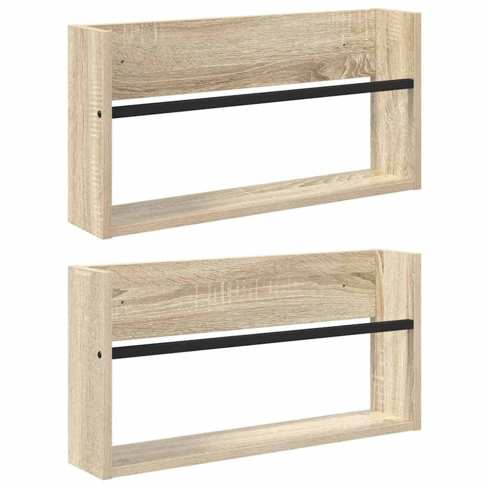 Produktbild för Tidningshylla 2 pcs Sonoma-ek 60 x 12 x 30 cm Konstruerat trä