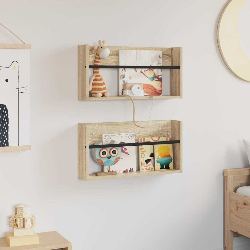 Produktbild för Tidningshylla 2 pcs Sonoma-ek 60 x 12 x 30 cm Konstruerat trä