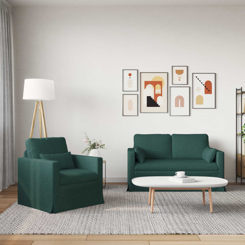 Produktbild för Soffset 2 pcs Mörkgrön 139 x 78 x 80 cm tyg