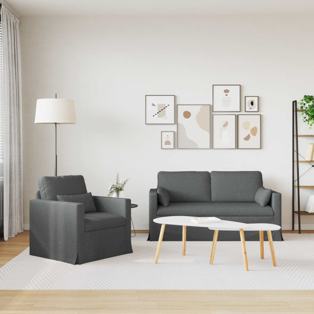 Produktbild för Soffset 2 pcs Mörkgrå 158 x 78 x 80 cm tyg