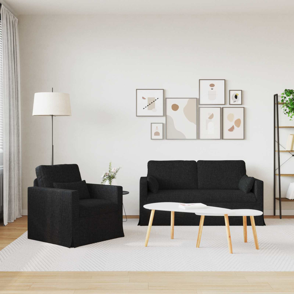 Produktbild för Soffset 2 pcs Svart 158 x 78 x 80 cm tyg