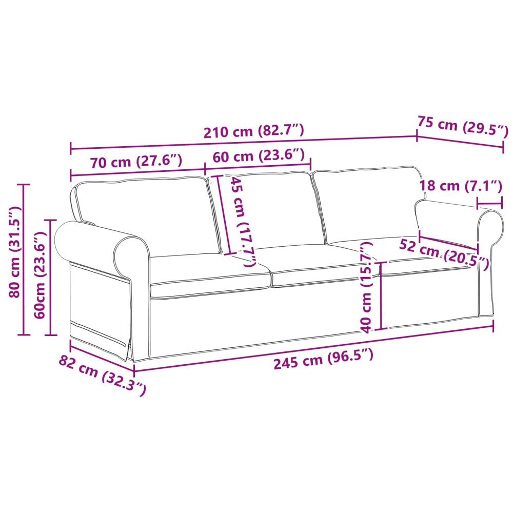 Produktbild för Soffset 2 pcs Ljusgrå 245 x 82 x 80 cm tyg