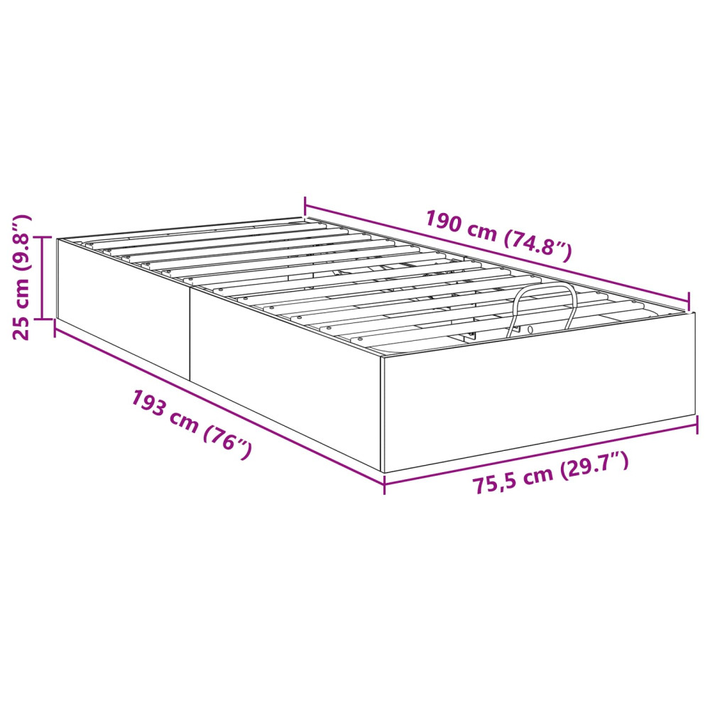 Produktbild för Ottoman Sängram Rökt Ek 75,5 x 190 cm Konstruerat trä
