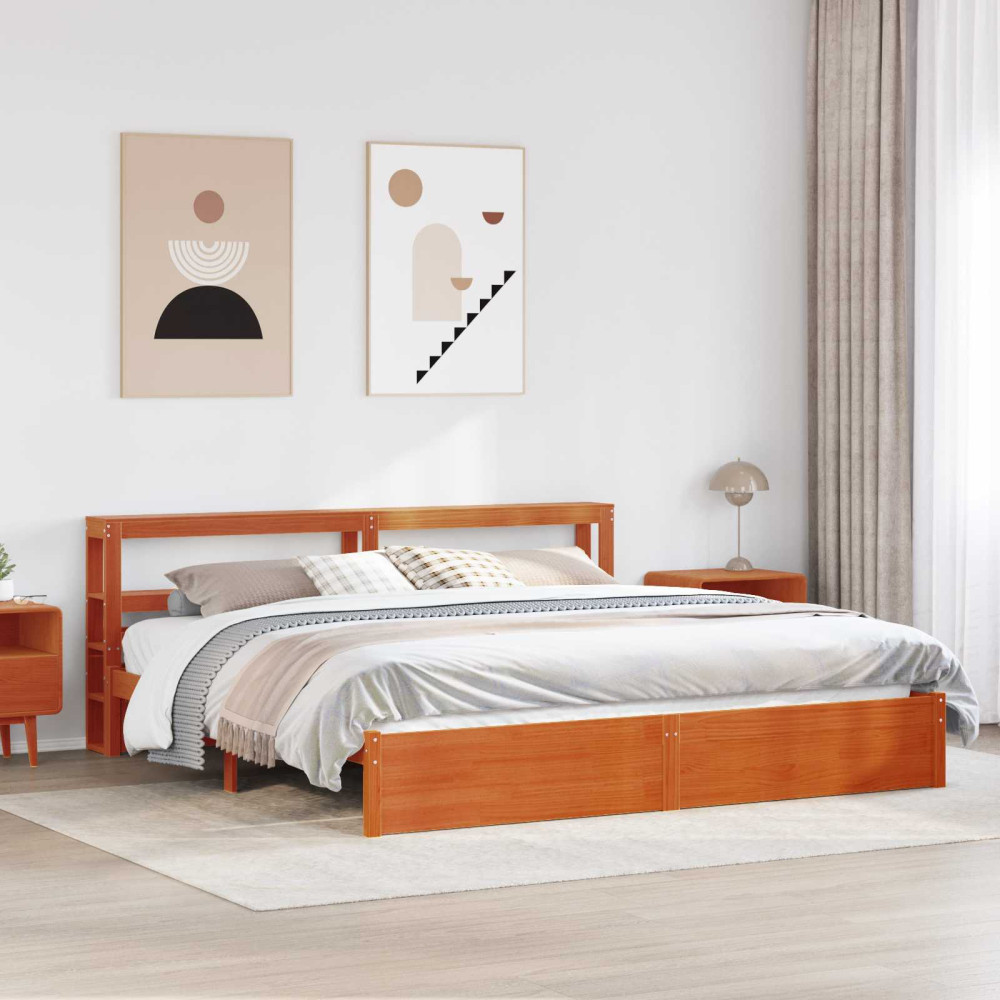 Produktbild för Sängram med huvudgavel Vaxbrun 180 x 200 cm Massiv furu