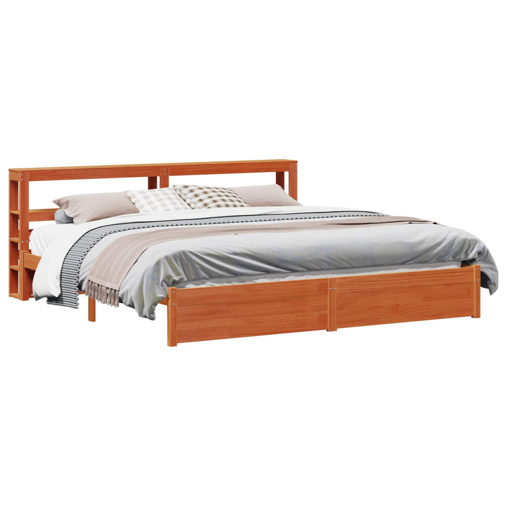 Produktbild för Sängram med huvudgavel Vaxbrun 180 x 200 cm Massiv furu