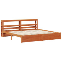 Produktbild för Sängram med huvudgavel Vaxbrun 180 x 200 cm Massiv furu