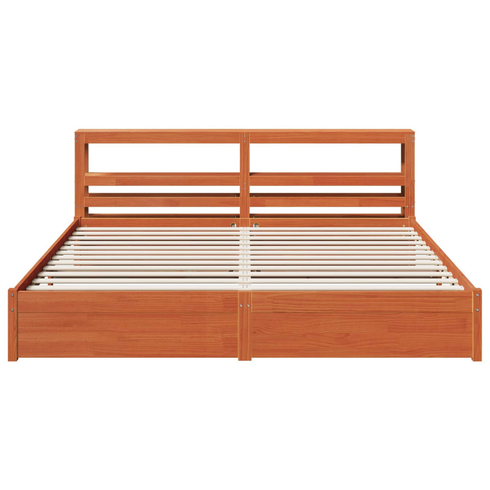 Produktbild för Sängram med huvudgavel Vaxbrun 180 x 200 cm Massiv furu