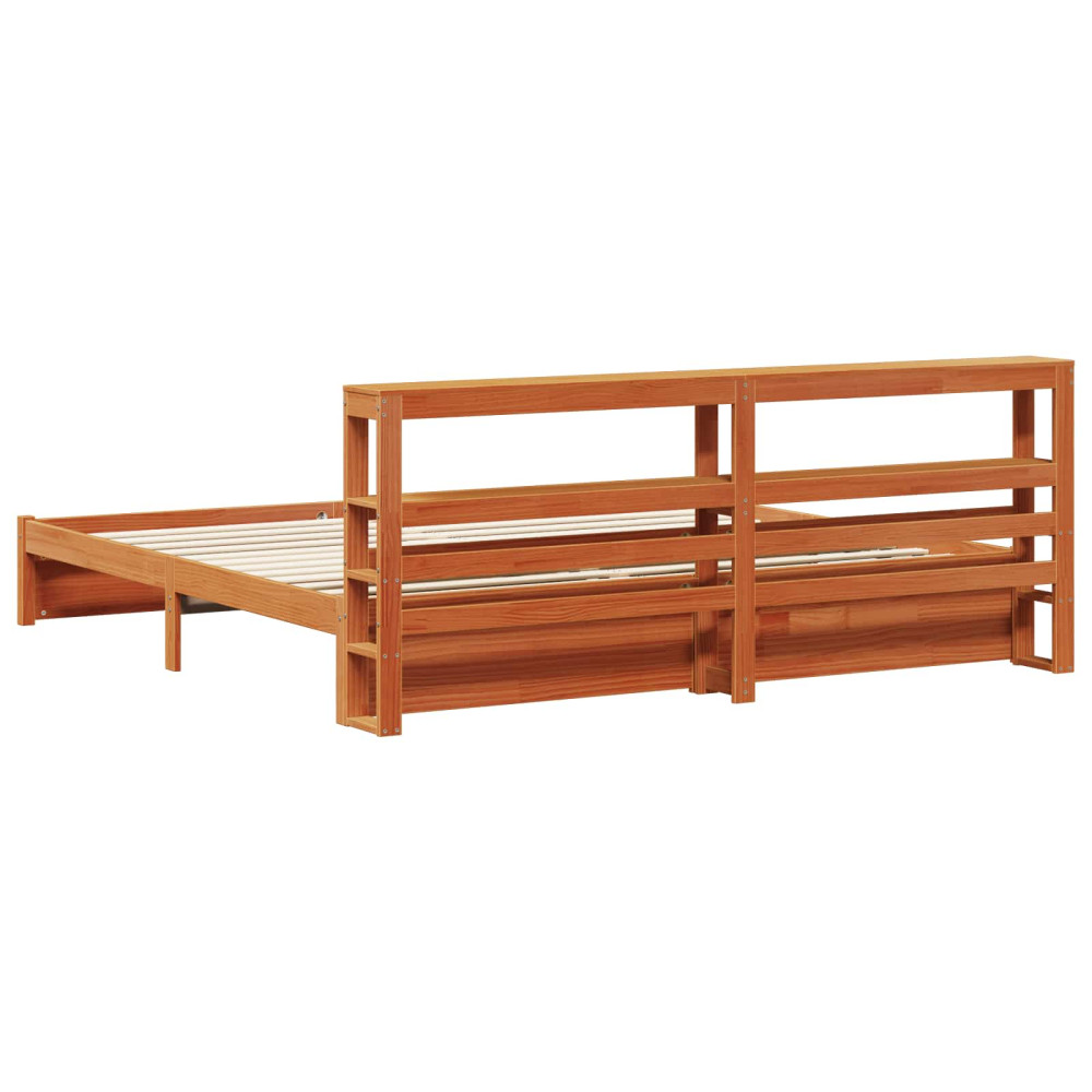 Produktbild för Sängram med huvudgavel Vaxbrun 180 x 200 cm Massiv furu