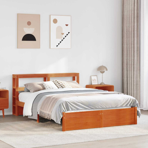 vidaXL Sängram med huvudgavel Vaxbrun 160 x 200 cm Massiv furu