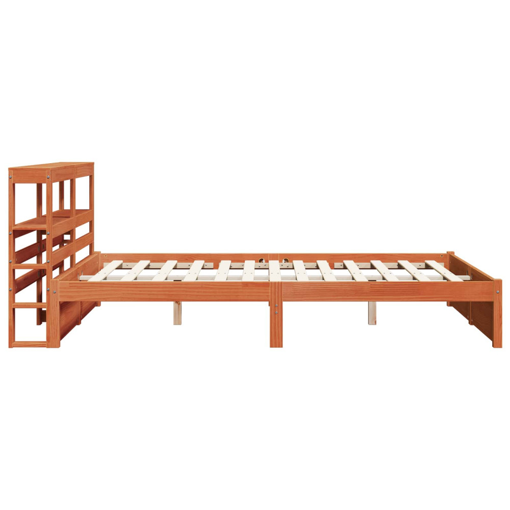 Produktbild för Sängram med huvudgavel Vaxbrun 160 x 200 cm Massiv furu